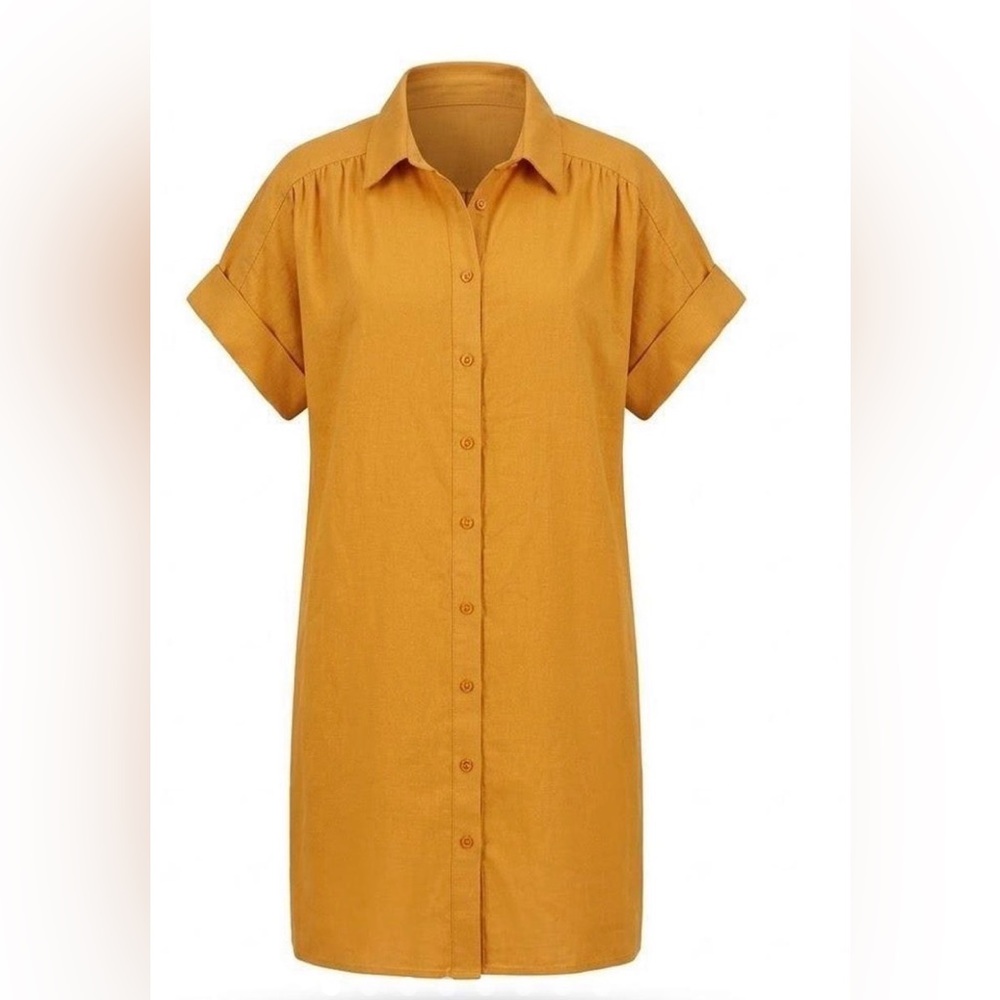 Button-Front Midi Shirt Dress in Mustard